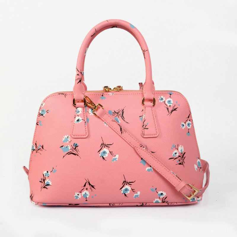 2014 Prada Printing Leather Top Handle Bag BL0837 pink - Click Image to Close